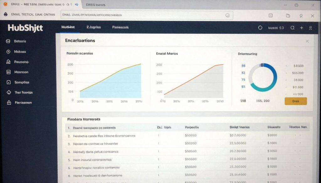 HubSpot dashboard showing email performance metrics and a list of new inbound contacts.