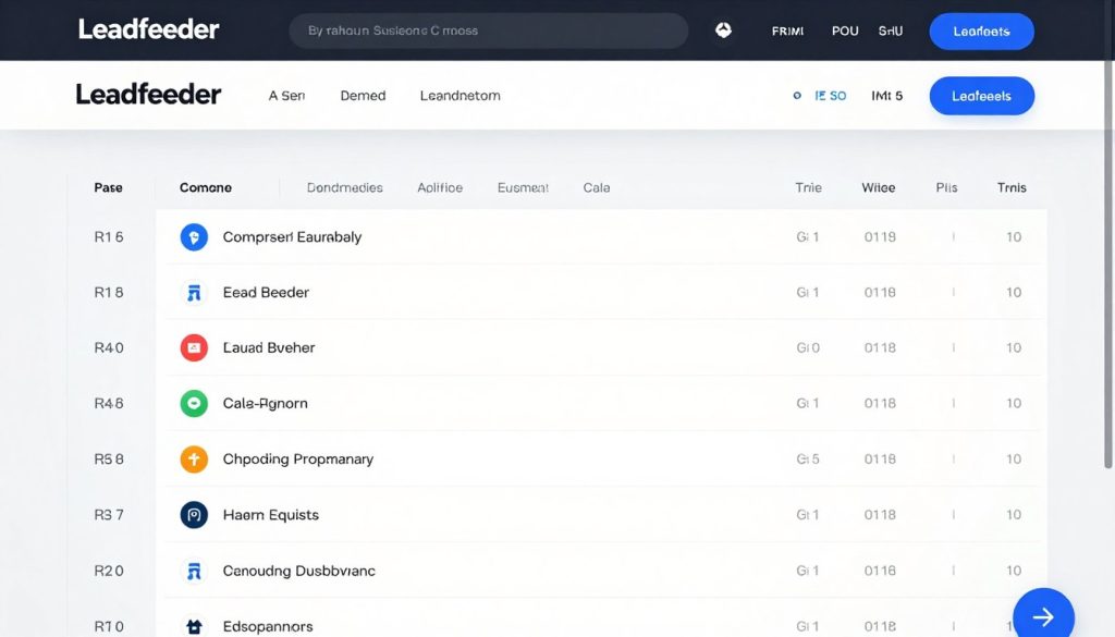 Leadfeeder dashboard listing company names and the specific pages they visited on a business website.