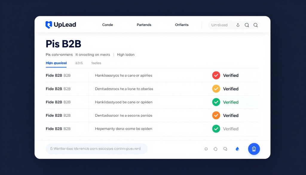 Search results page on UpLead showing filtered B2B contacts with high-quality data and verified badges.