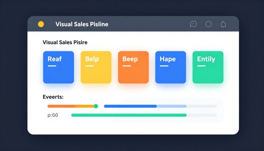 Visual drag-and-drop sales pipeline interface with colorful deal cards and progress bars.